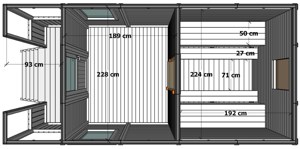 sauna vaguni sisejoonis mõõtudega